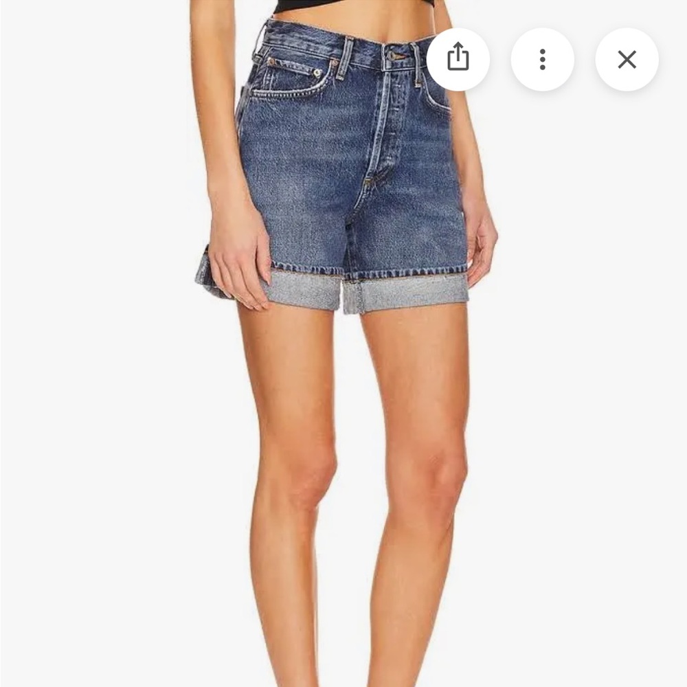 Agolde NWT Dame High Rise Baggy Cuff Classic Denim Shorts - Blue - Picture 3 of 8